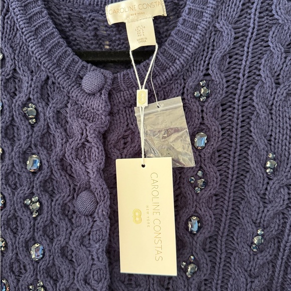 Caroline Constas Deep Blue Cable Knit Gem Embellished Cardigan NEW - Picture 4 of 5